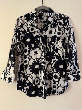 Lauren Ralph Lauren 3/4 Sleeve Button Front Top Size Small